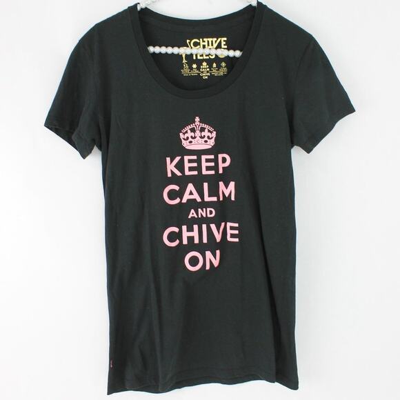 Chive Tees Keep Calm & Chive On Graphic Novelty T-shirt Size Medium - Picture 1 of 4